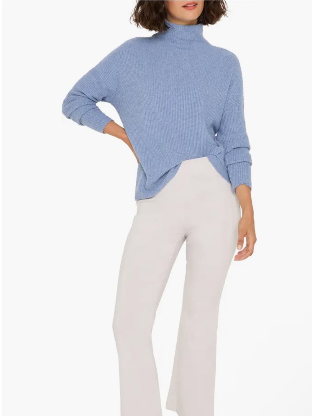 Nordstrom cashmere & wool Powder Blue Cashmere-Blend Ribbed Mock Neck Sweater S